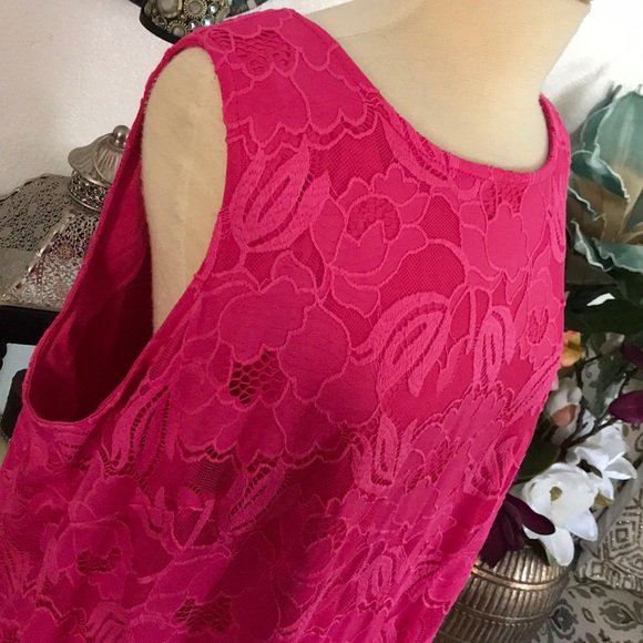 NWOT Ronni Nicole Hot Pink Lace design dress 22W - Picture 3 of 5